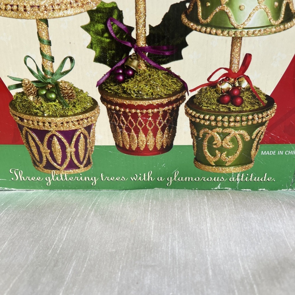 Sparkling Holiday Decor Topiary Trees Set Christmas Vintage Costco 12" 15" 18" - Picture 2 of 12